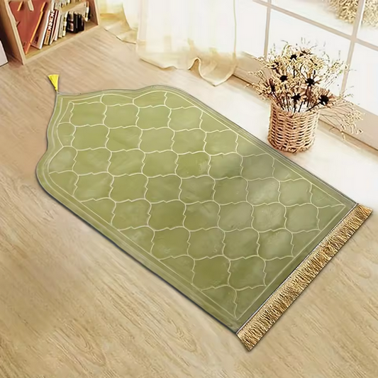 Green Comfortable Flannel Prayer Mat with Tassels 