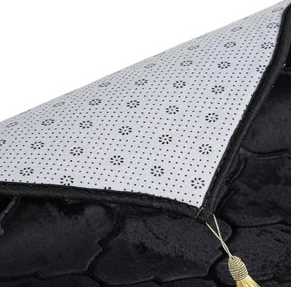 Tapis de Prière Noir Confortable en Flanelle avec Pampilles