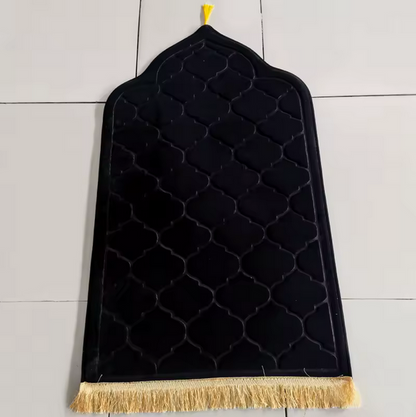 Tapis de Prière Noir Confortable en Flanelle avec Pampilles