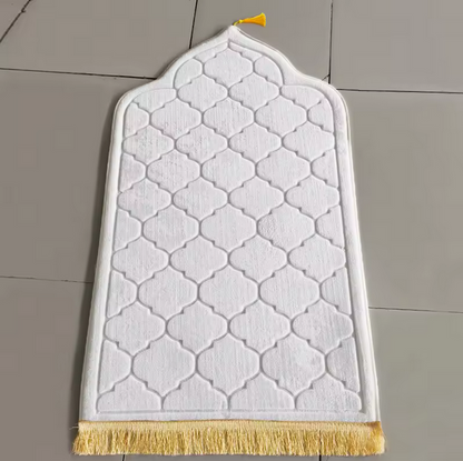 Comfortable White Flannel Prayer Mat with Tassels 