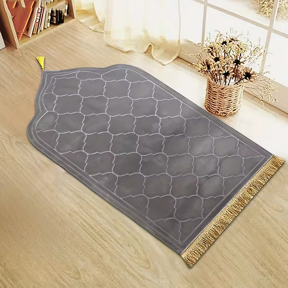 Comfortable Grey Flannel Prayer Mat with Tassels 