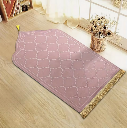 Tapis de Prière Rose Confortable en Flanelle avec Pampilles